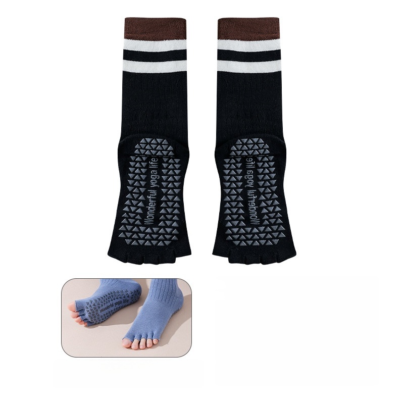 Non-Slip Yoga Toe Socks with Grips Womens Athletic Cotton Open Toe Yoga Socks